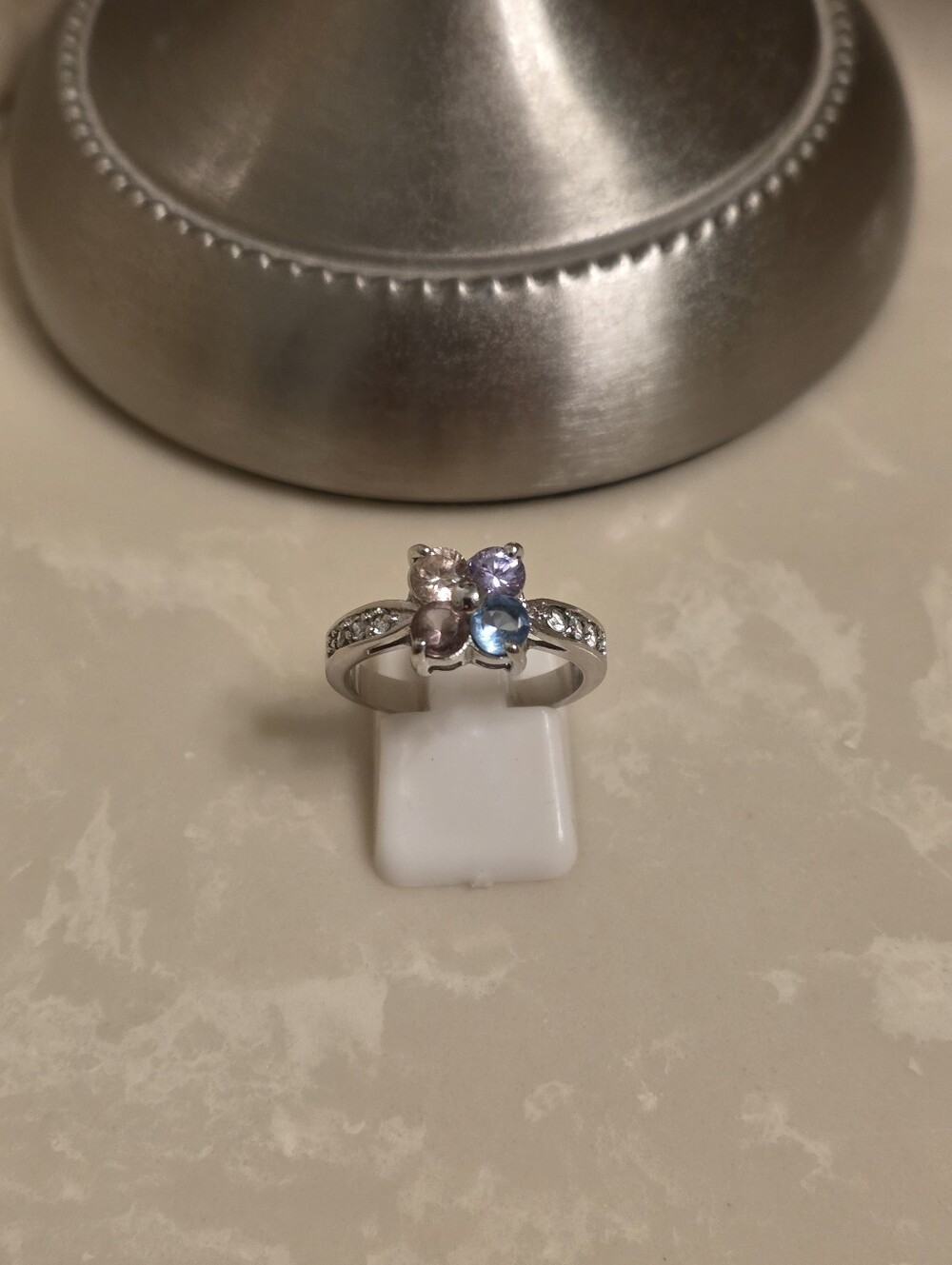 Silver CZ and Multicolored Jeweled Ring Size 8